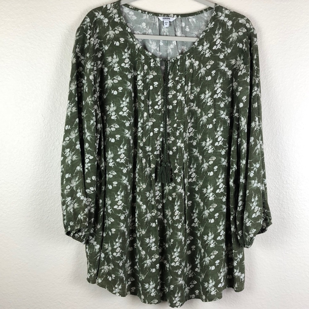 Sonoma Olive Green Floral Long Sleeve Blouse